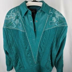 Power Suit Suzelle Teal Knit Leather Blazer Jacket